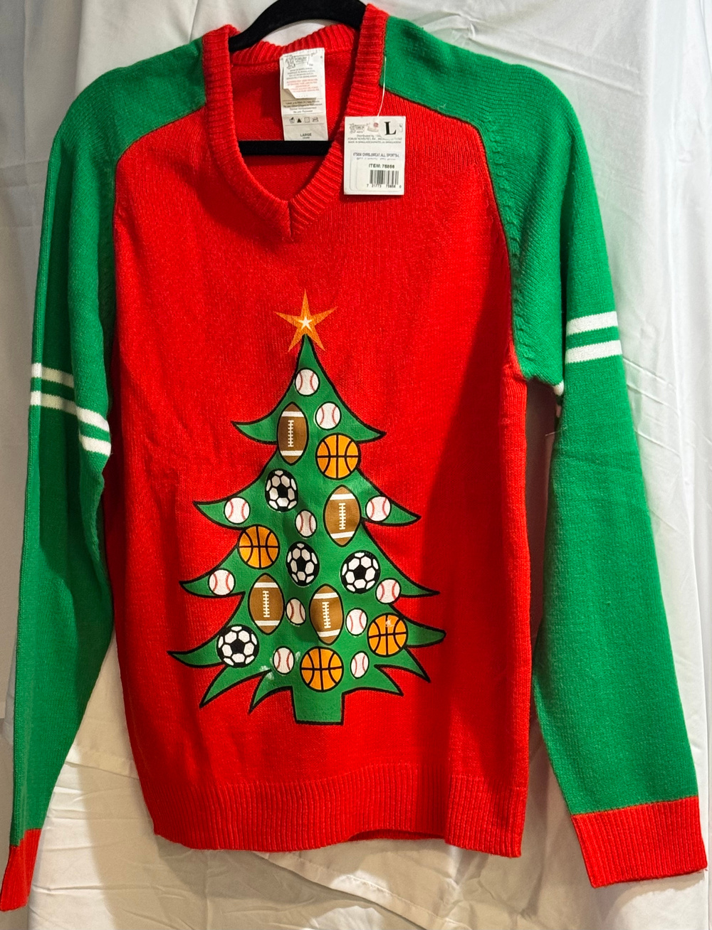 Forum Novelties Ugly Christmas Sweater Red Green Sports Tree Size L